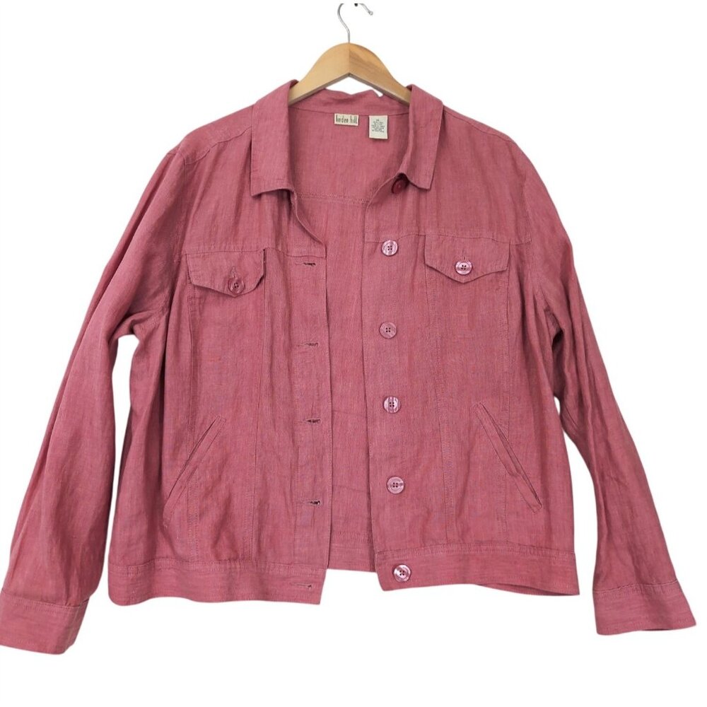 Linden Hill Linen‎ Jacket Womens XL Pink Button Front Lightweight Coastal Casual